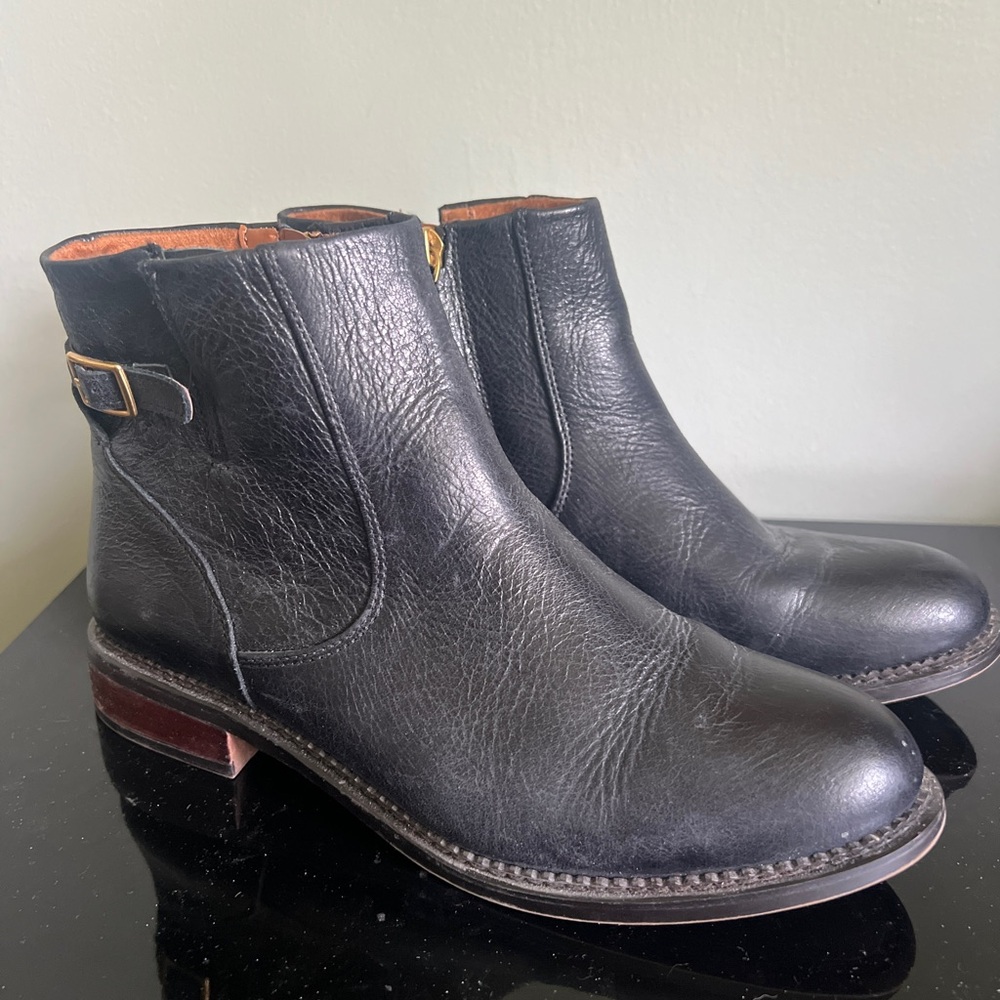 Franco Sarto Leather Hansa Ankle Boots Black Buckle Zipper Women 8.5 Fall‎